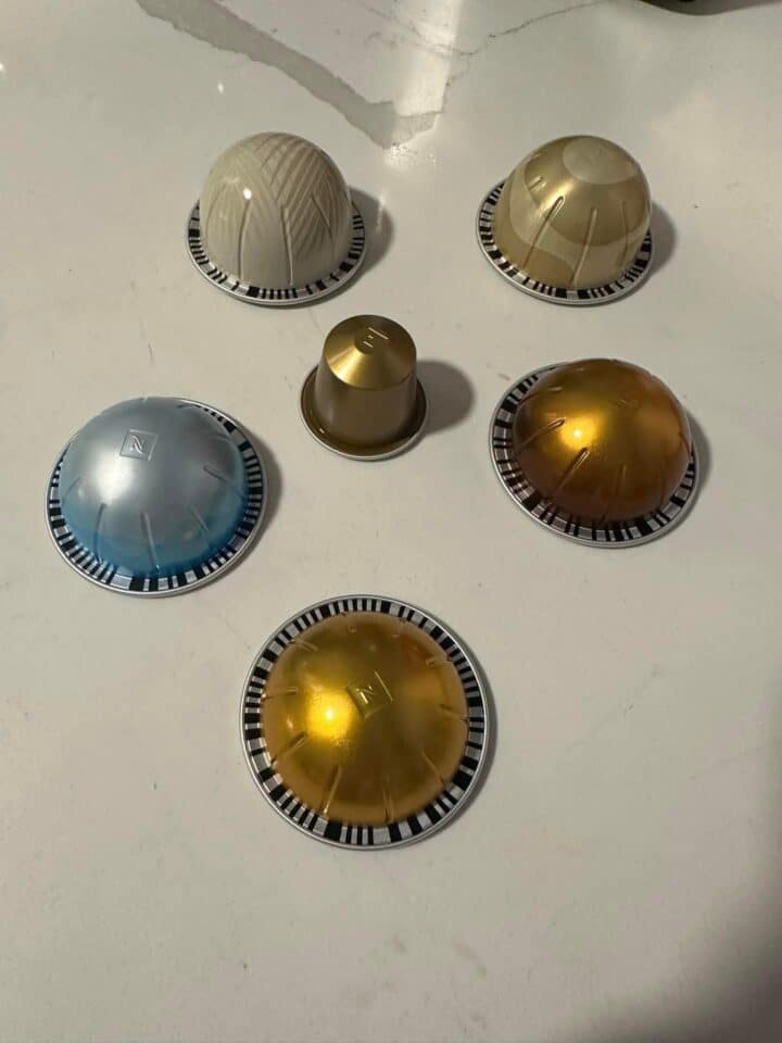 6 assorted nespresso capsules